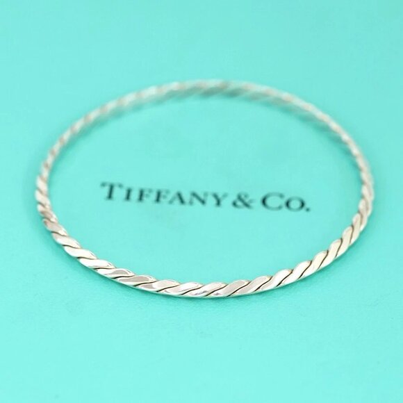 Tiffany & Co. Twist Bangle Bracelet 7.8" Silver 925 Auth w/Bag #1892 - Picture 1 of 6
